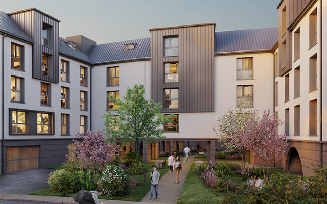 Jardin intérieur de la résidence étudiante Campus Baiona à Bayonne, logements LMNP à vendre