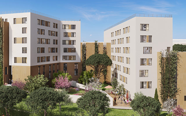 Résidence étudiante neuve Stud’Este à Montpellier autour d’un jardin, studios LMNP